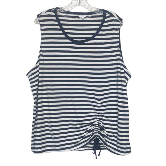 Time And Tru Cinch Front Tank Top Womens XXXL Blue White New Striped - Picture 2 of 10